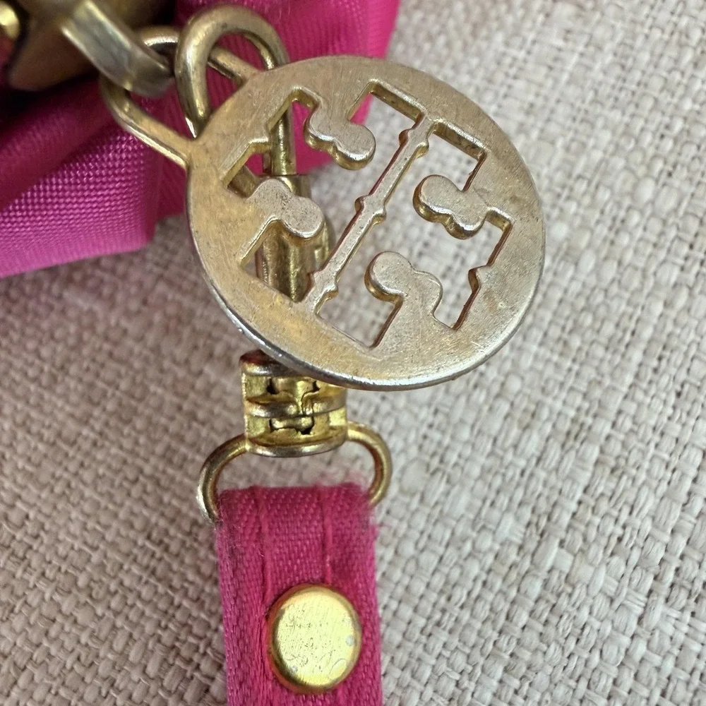 Tory Burch Clutch Wristlet Bag Womens Small Pink Nylon Zip Travel Makeup Bag